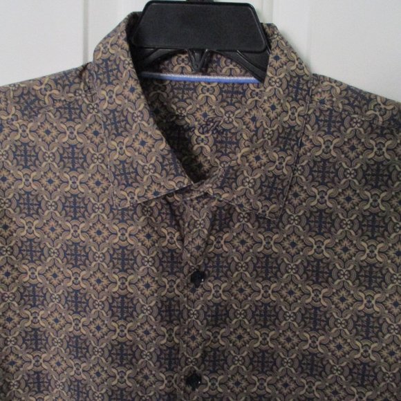 Tasso Elba Mens L/S Brown Cotton Fancy Casual Shirt - Size 18.5/34 or XXL - Picture 1 of 3
